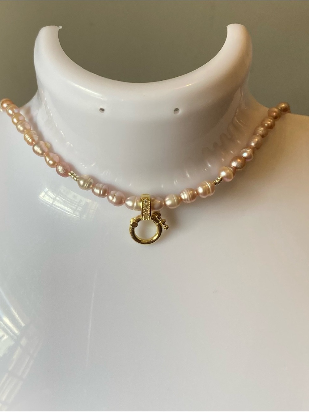 Pearl Pink Freshwater Pearl Necklace with golden interchangeable clasp for charm